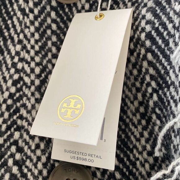 NWT Tory Burch Sammy Herringbone Tweed Raw Edge Double Breast Jacket Sz 8 - Picture 8 of 13